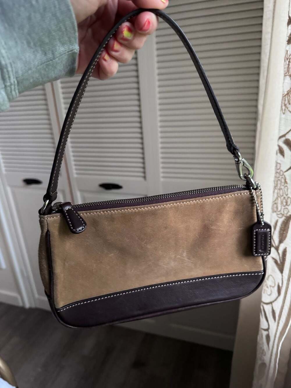 Coach 7753 Vintage Suede and Leather Demi Pochette Shoulder Bag